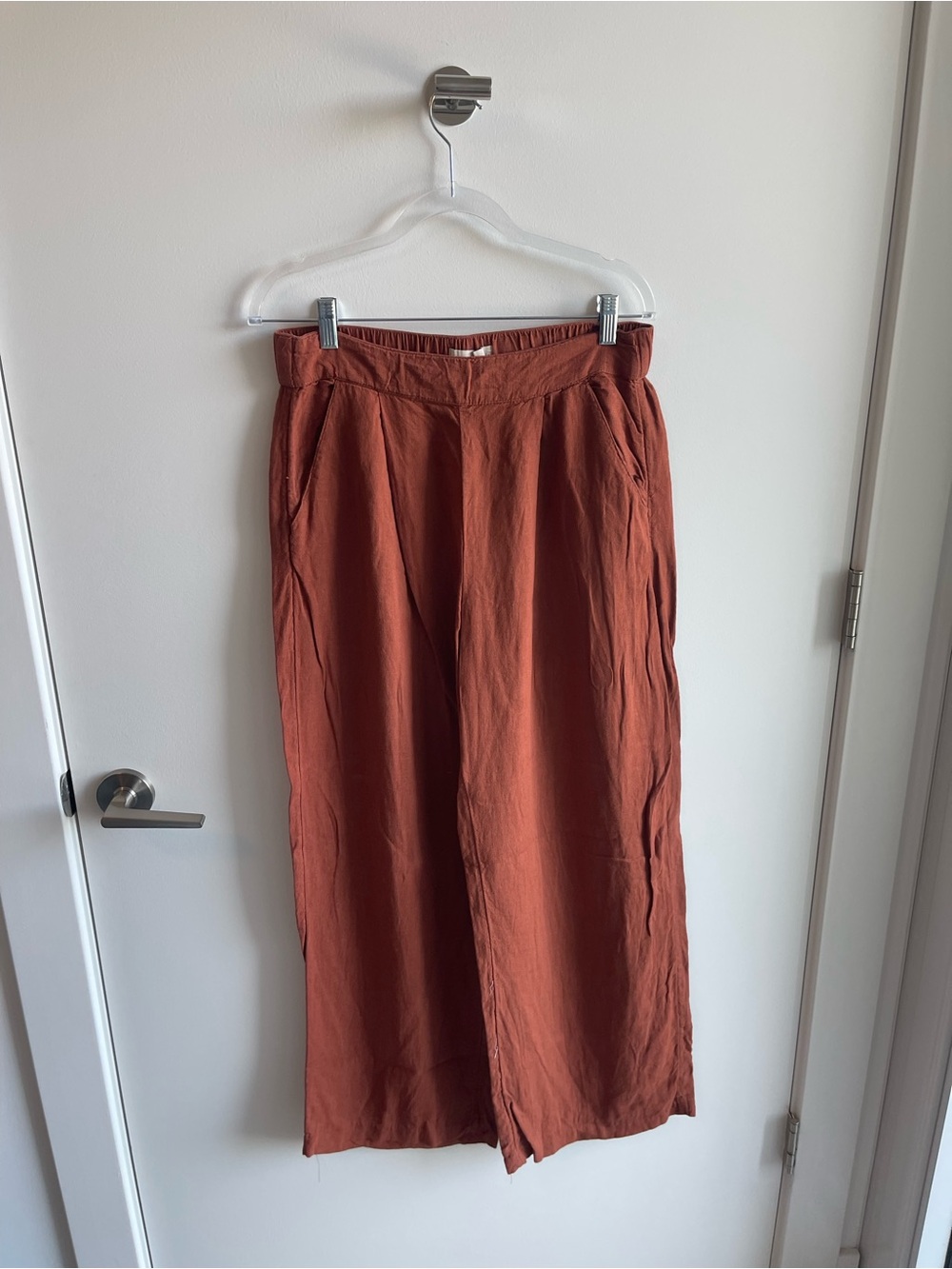 Abercrombie Wide Leg Rust Linen-Blend Pants